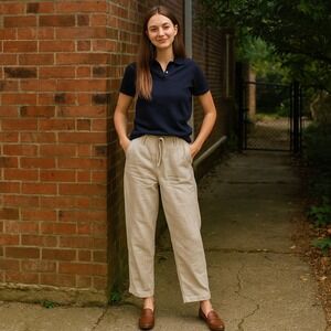 Vintage Sisley Linen Blend Pants Womens 26 Beige Drawstring Casual Made in Italy